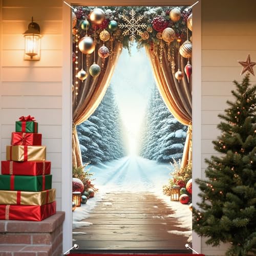 Nuxovilar Snowy Arch Christmas Door Cover Banner 35x71 Inches - Holiday Decor - Variation BB00068