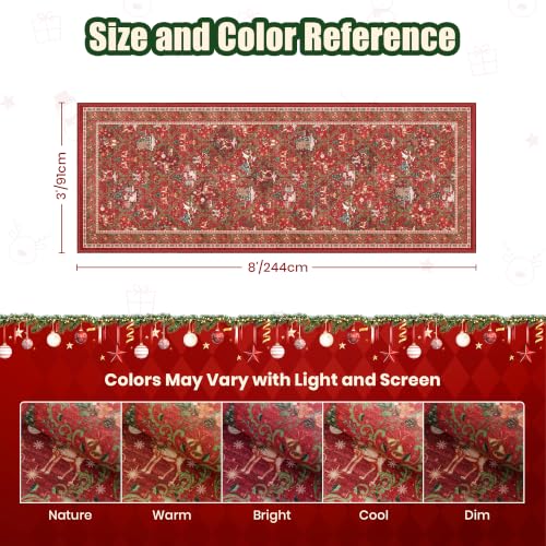 3x8 Red Christmas Runner Rug for Hallway & Kitchen Washable Non-Slip