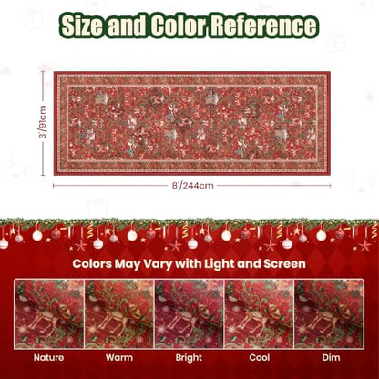 3x8 Red Christmas Runner Rug for Hallway & Kitchen Washable Non-Slip