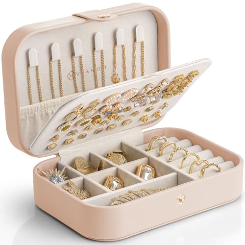 Travel Jewelry Case - Nude Pink, Medium (4.6 x 2.2 x 6.3 inches), Portable Organizer for Earrings, Necklaces, Rings