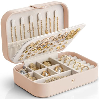 Travel Jewelry Case - Nude Pink, Medium (4.6 x 2.2 x 6.3 inches), Portable Organizer for Earrings, Necklaces, Rings
