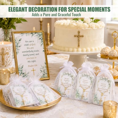 50 Gold Rosary Sets for Baptism and Religious Celebrations with Cards and Bags