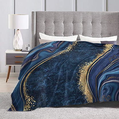 Perinsto Blue Painted Marble Throw Blanket Ultra Soft Warm All Season Marbling Painting Decorative Fleece Blankets for Bed Chair Car Sofa Couch Bedroom 50"X40"