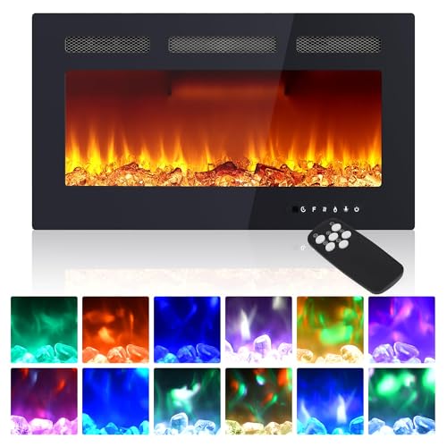 GAOMON 30 Inch Ultra-Thin Wall-Mounted Electric Fireplace with Dual Flame & Heater