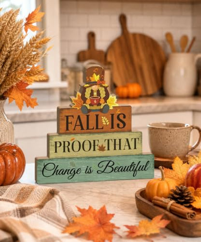 Putuo Decor Fall Gnome Table Decor - Orange Sage Beige, Seasonal Mantel Accent
