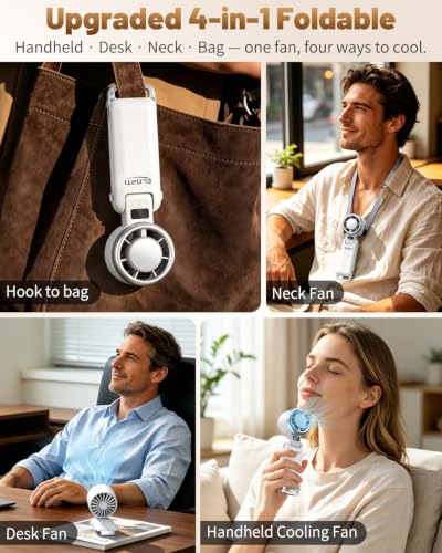 Portable Handheld Fan with Turbo & Ice Cooling - White, Foldable & Multi-Use