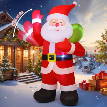 9ft Inflatable Christmas Santa with Shakeable Arm & LED Lights - Yard Decor