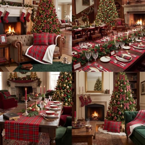 Christmas Scottish Tartan Plaid Decoration Set - Red, 10 Pieces