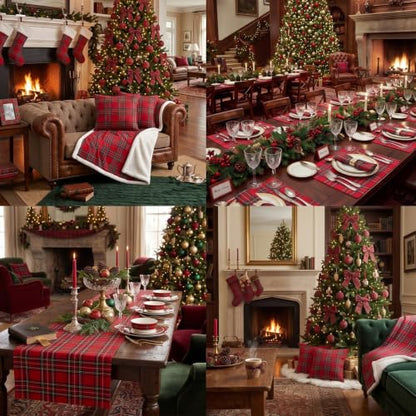 Christmas Scottish Tartan Plaid Decoration Set - Red, 10 Pieces