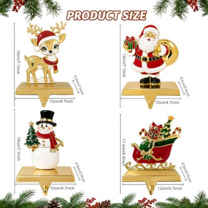Christmas Stocking Holders Set of 2/4/6 with Sparkling Deer Design - Gold Green