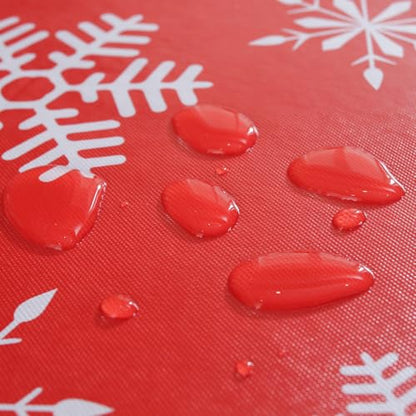 Christmas Red Snowflake Vinyl Tablecloth 70x52 Inches Waterproof Holiday Decor