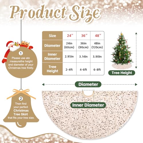 48 Inch Champagne Gold Christmas Tree Skirt Velvet Sequin Holiday Decor