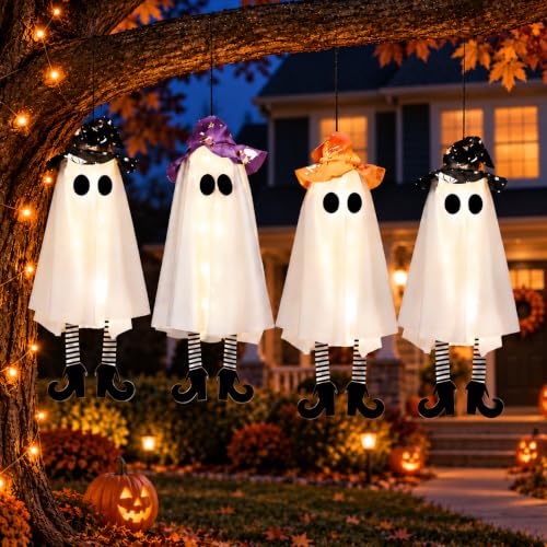 Halloween Ghost Decorations Outdoor Indoor Warm Light Pack with DIY Arms