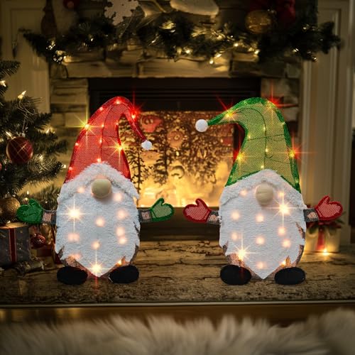 Lighted Christmas Gnomes Set of 2 Indoor Outdoor Holiday Garden Decor