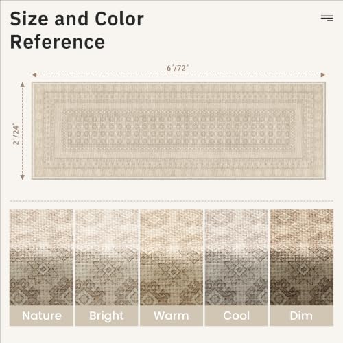2x6 Washable Kitchen Runner Rug Beige Non Slip Textured Vintage Design