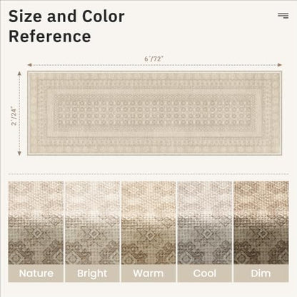 2x6 Washable Kitchen Runner Rug Beige Non Slip Textured Vintage Design