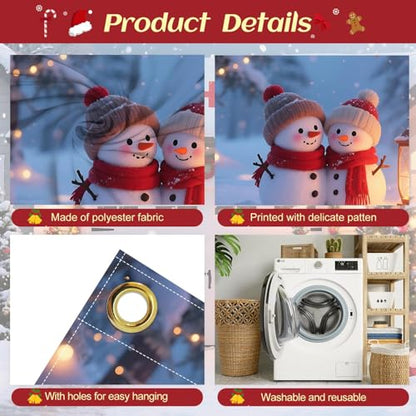 Snowman Lantern Garage Door Banner 16x7 Ft - Winter Snow Scene Decorative Flag - Holiday Outdoor Indoor Seasonal Decor - Variation of THISFIND 89