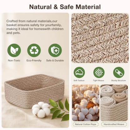 Small Woven Storage Baskets 3 Pack - Mix Brown, Foldable & Divided