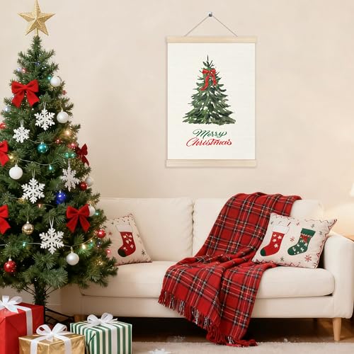 Christmas Tree Wall Art Poster - Red Bow Holiday Decor, 12x16 Inch – Variation SD22