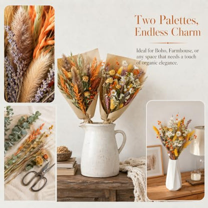 Orange Dried Flower Bouquets - Handmade Boho Floral Arrangement Set of 2