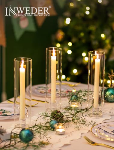 Clear Hurricane Glass Candle Holders Set of 10 - 11.8" Tall with Covers