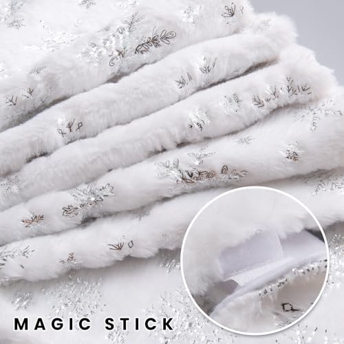 Christmas Tree Skirt 36 Inch Silver Snowflake Faux Fur Winter Decor - Fits Large Artificial Trees