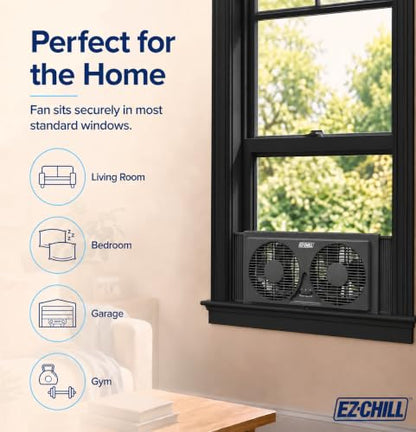 Twin Window Fan with Reversible Airflow, 2 Speed Settings, Auto-Locking Expanders