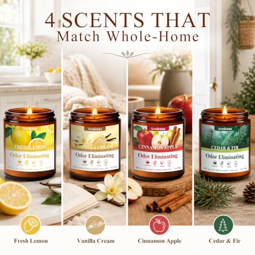 Odor Eliminating Soy Candles Set - 4 Pack, 28 oz Home Fragrance
