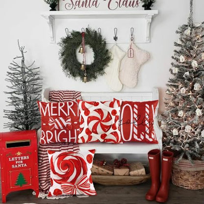 Christmas Pillow Covers 18x18in Set of 4 Candy Theme Holiday Decor