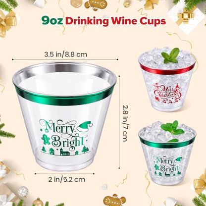 Christmas Disposable Plastic Cups 9oz - 60 Pack, Festive Design
