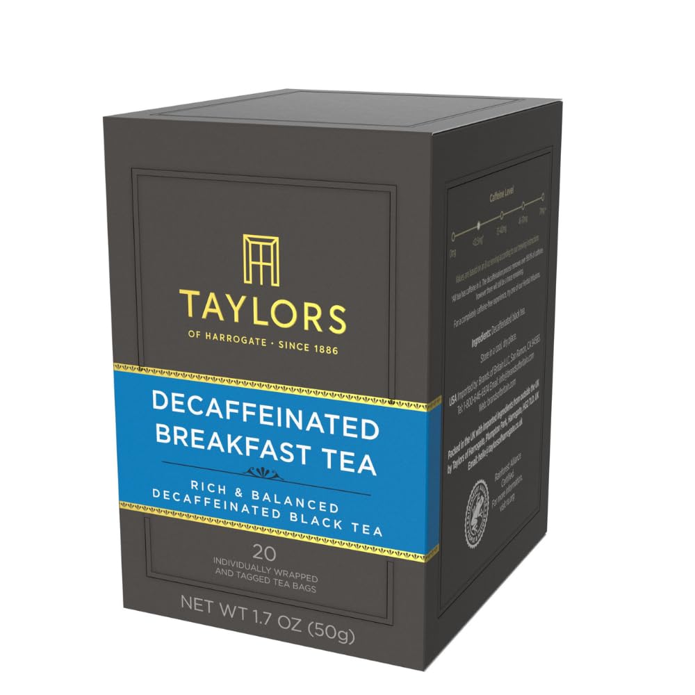 Taylors of Harrogate Decaffeinated Breakfast Tea - Rich & Balanced Flavor | 20 Individually Wrapped Bags