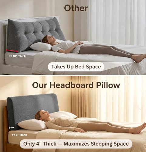 Twin Size Support Foam Headboard Pillow with Side Pockets and Straps - Grey