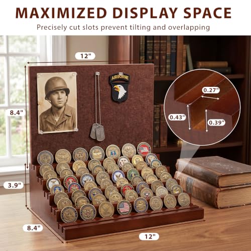 Walnut Challenge Coin Display with DIY Felt Pin Board - Military Collector Gift