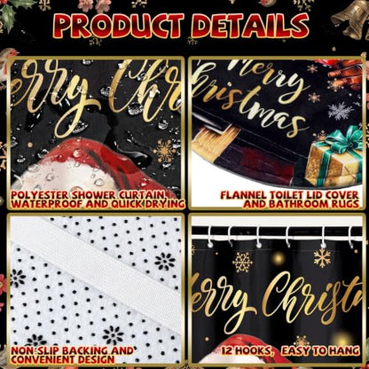 Black Christmas Santa Shower Curtain Set with Rugs and Towels - African American Holiday Decor Variation of THIS listing