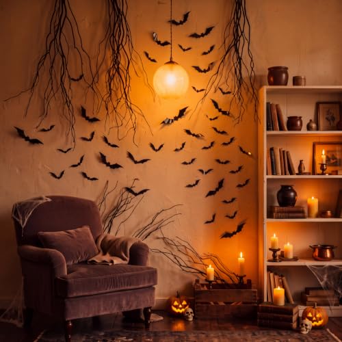 Halloween Dried Curly Willow Branches with 3D Bat Stickers & Vase Filler Set