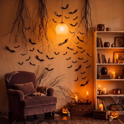 Halloween Dried Curly Willow Branches with 3D Bat Stickers & Vase Filler Set