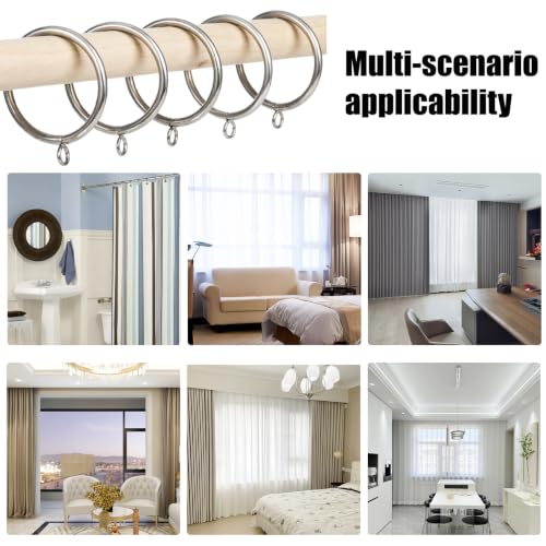 Silver 1 Inch Metal Curtain Rings with Eyelets - 40 Pack, Durable & Smooth Gliding