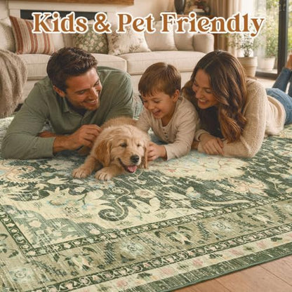 5x8 Ft Floral Washable Area Rug with Non-Slip Backing for Living Room