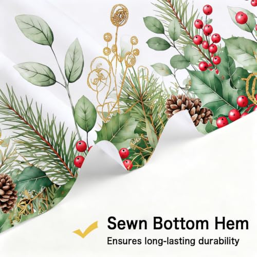 Christmas Eucalyptus Leaves Holly Shower Curtain Set with Hooks - Winter 72x72 Inches