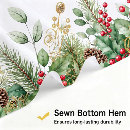 Christmas Eucalyptus Leaves Holly Shower Curtain Set with Hooks - Winter 72x72 Inches