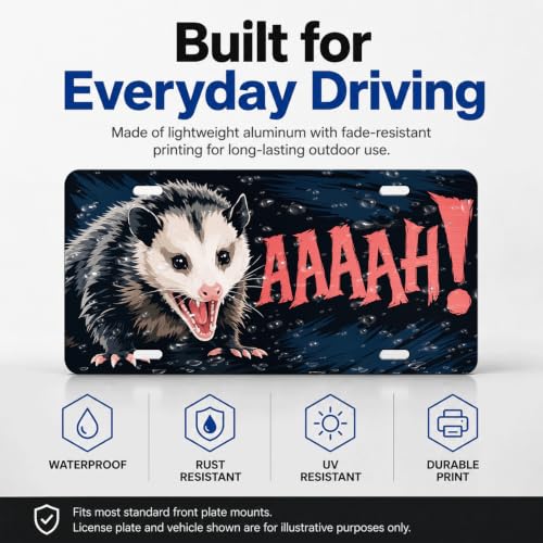 Funny Animal Humor Aluminum License Plate - Screaming Opossum Variation