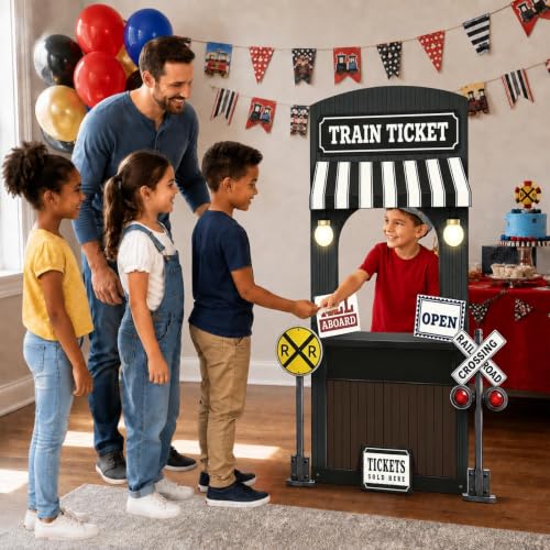 Classic 5 FT Express Train Ticket Station Cardboard Cutout Backdrop - Vintage Railway Scene for Parties