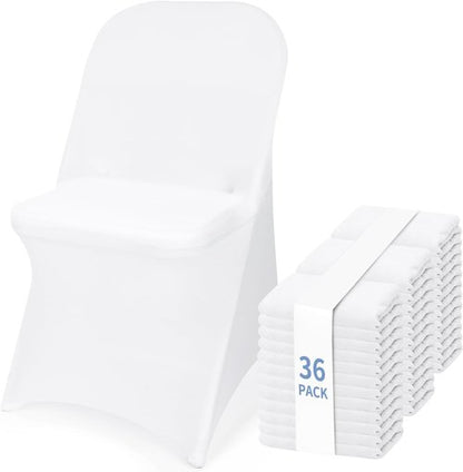 Fixwal 36 Pcs White Folding Chair Covers - Spandex Stretch Slipcovers for Weddings & Events