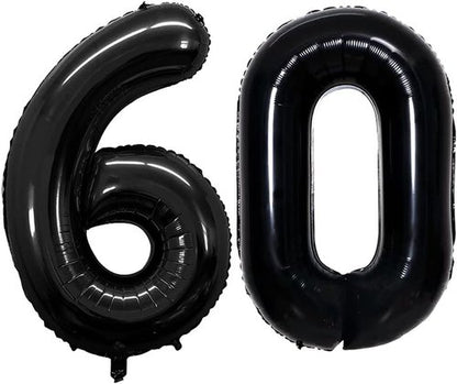 GOER 60th Birthday Balloons - 42 Inch Jumbo Black Foil Helium Decorations for Anniversary Celebrations