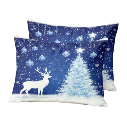 King Size Blue Christmas Pillow Cases Set of 2 - Ultra Soft Microfiber, Envelope Closure