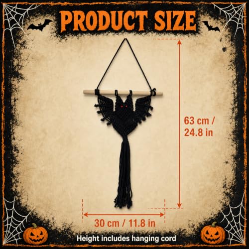 Halloween Boho Macrame Bat Wall Hanging - Black Bat Variation