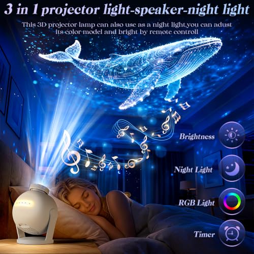 3D Galaxy Projector with 60 HD Dynamic Scenes - White Version for Home & Bedroom Decor