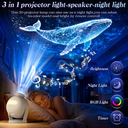 3D Galaxy Projector with 60 HD Dynamic Scenes - White Version for Home & Bedroom Decor