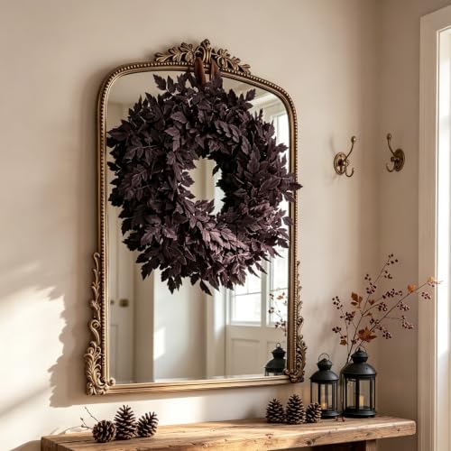 Fall Wreath for Front Door - 24 Inch Autumn Decor with Plum Leaves