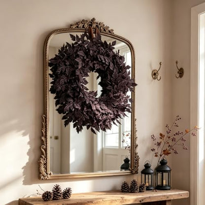 Fall Wreath for Front Door - 24 Inch Autumn Decor with Plum Leaves